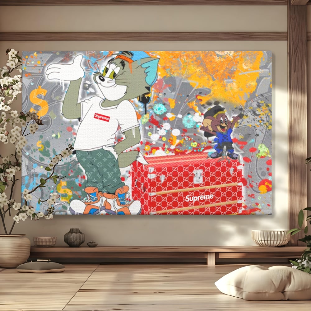 Tablou canvas cu tablou canvas cu tom si jerry, fara rama, pe sasiu de lemn